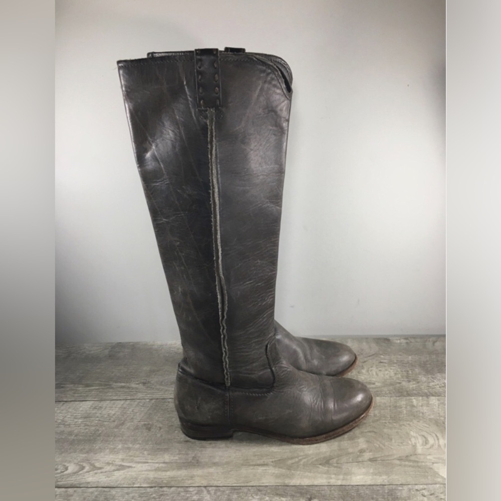 Frye #78328 Cara Tall Smoke Gray Washed Oiled Leather Riding Womens Boots Size 9